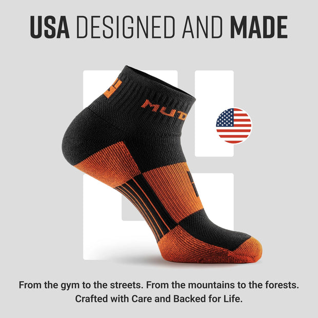 MudGear Quarter (¼) Crew Socks - Black/Orange (2 pair pack)
