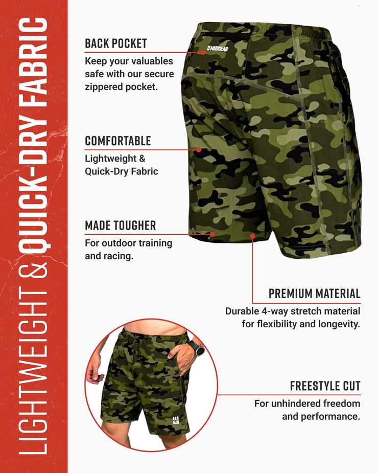Men's Freestyle Running Shorts (Green Camo)