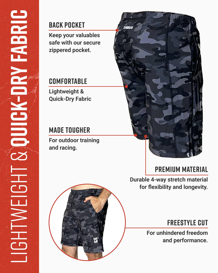 Men's Freestyle Running Shorts (Black/Gray Camo)