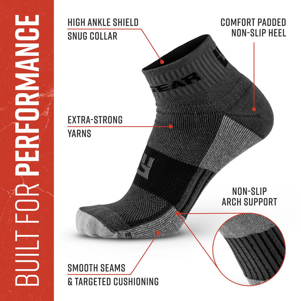 MudGear Quarter (¼) Crew Socks - Gray/Black (2 pair pack)