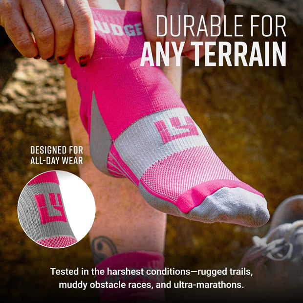 MudGear Quarter (¼) Crew Socks - Pink/Gray (2 pair pack)