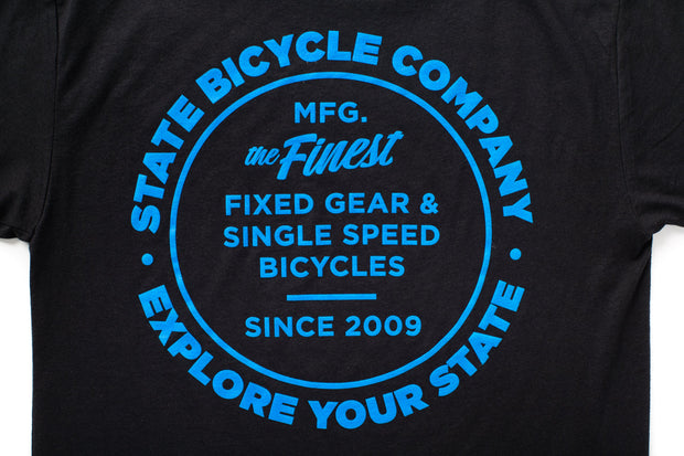 State Bicycle Co. - "Manufacturing The Finest" - Premium T-Shirt (Black / Blue)