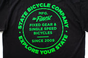 State Bicycle Co. - "Manufacturing The Finest" - Premium T-Shirt (Black / Slime-Green)