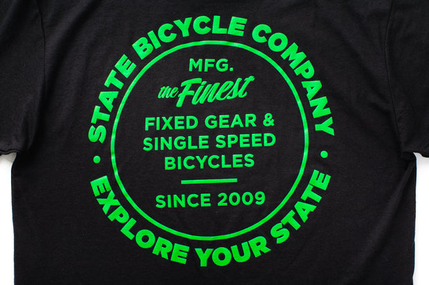 State Bicycle Co. - "Manufacturing The Finest" - Premium T-Shirt (Black / Slime-Green)