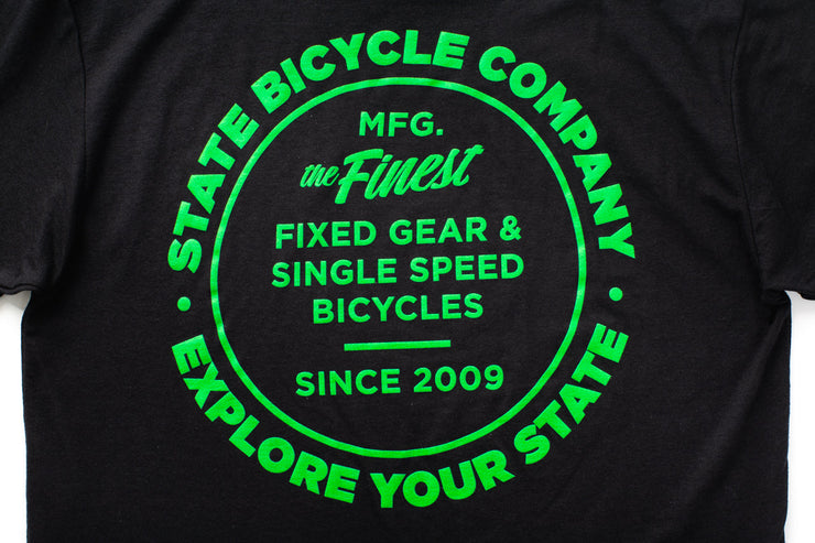 State Bicycle Co. - "Manufacturing The Finest" - Premium T-Shirt (Black / Slime-Green)