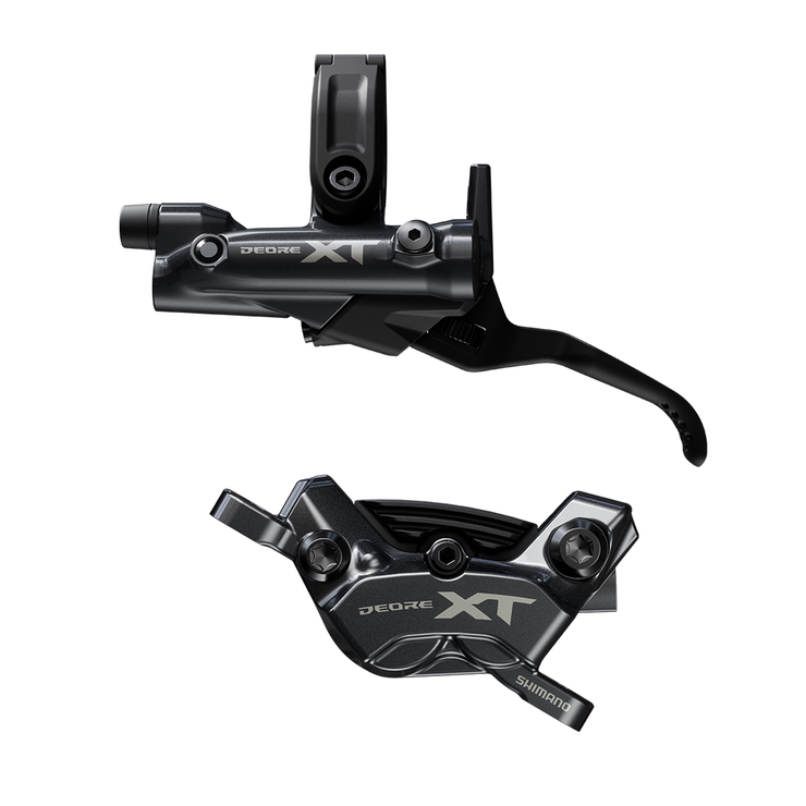 Shimano XT 4-Piston BL- M8200/BR-M8220 Disc Brake and Lever - Front 1000mm, Hydraulic, Post Mount, Finned Metal Pads, Gray